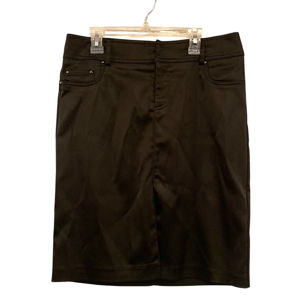 Cache Black Satin Skirt Size 2 Front Slit Y2K Minimal Chic‎ Made in USA